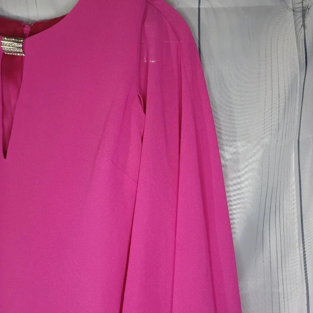 Vince Camuto Hot Pink layered drape chiffon boho flowy Flounce dress size 8 - Picture 3 of 15